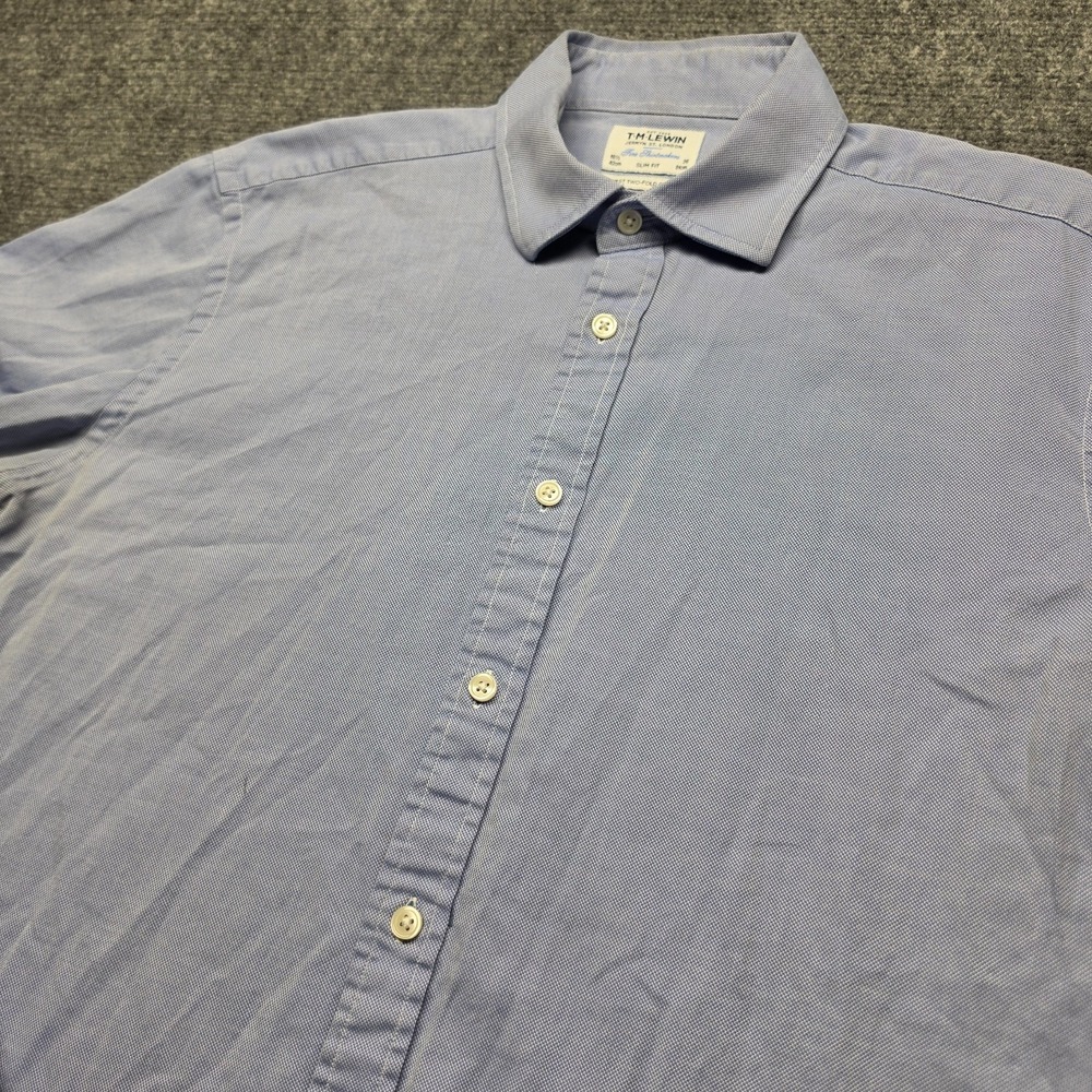TM Lewin London Mens 16.5 x 36 Blue Dress Shirt Slim Fit Two-Fold Cotton